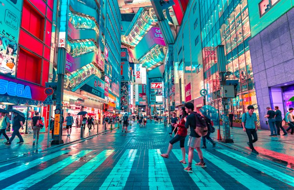 Shibuya crossing night lights